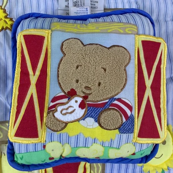 VTG Little Tikes Little Bears Farm Crib Quilt‎ & Pillow Barn Cow Sheep Dog Chick
